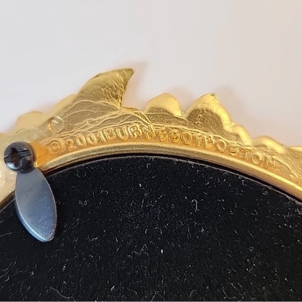 VINTAGE BURNES OF BOSTON ENAMEL & CRYSTAL FLORAL GOLD TONE OVAL FRAME HOLDS 4x6 - Picture 9 of 10